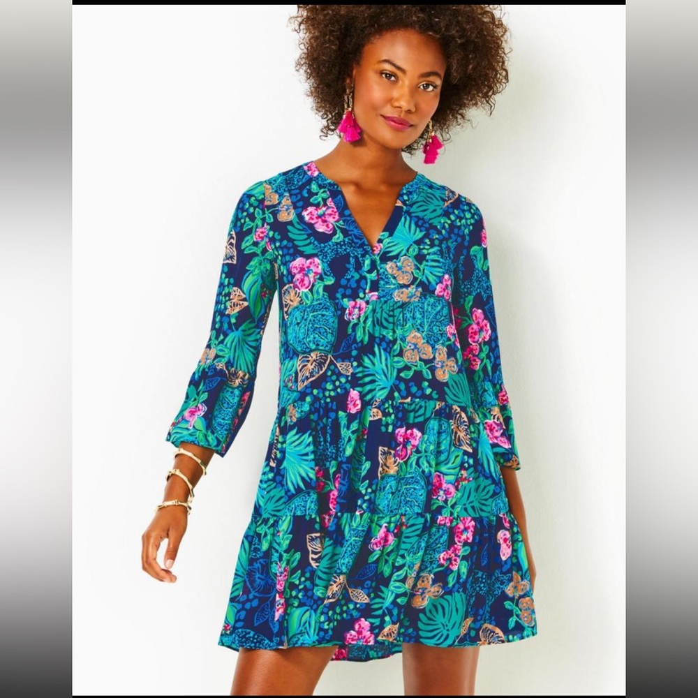 Lilly Pulitzer Gabriel 3/4 Sleeve Tunic Low Tide Navy Life Of The Party - Picture 8 of 8